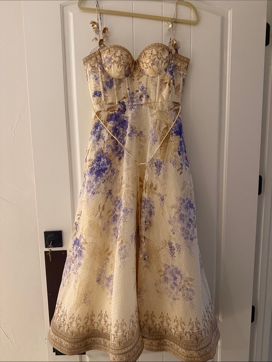 Zimmermann Dresses & Skirts - Zimmermann Cream and Lavender Floral Corset Midi Dress SIZE 1